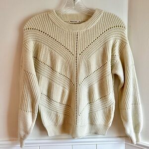 Marine Layer Olivia Crewneck Cashmere Blend Textured Sweater Cream Women’s XS